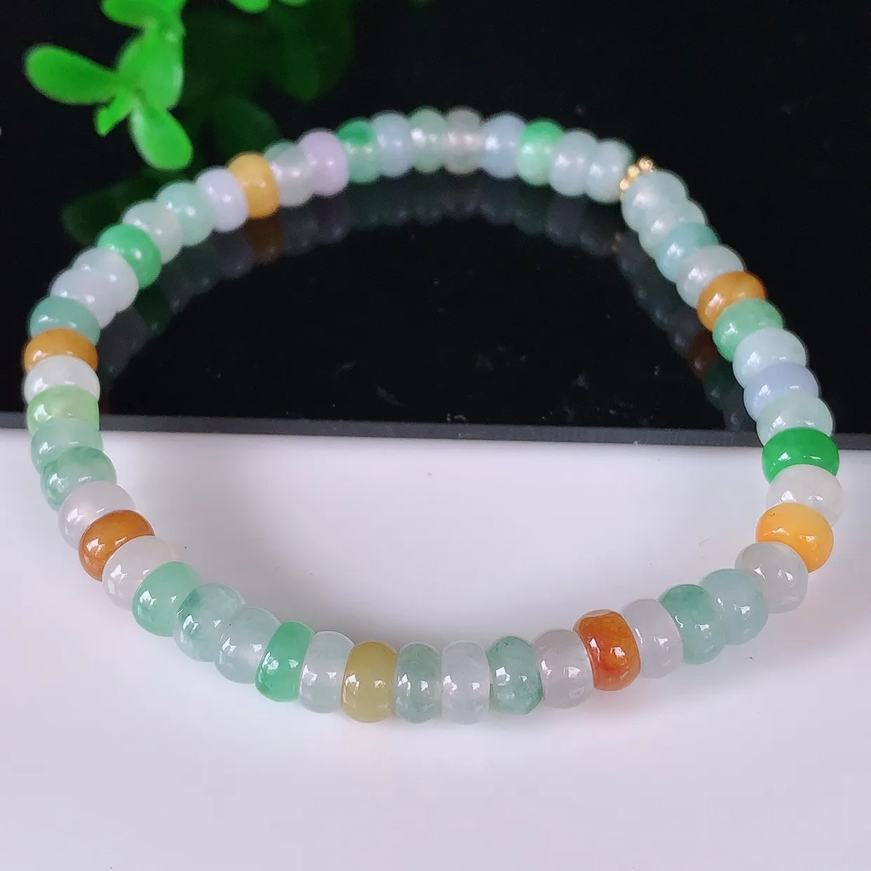 自然光实拍，冰润冰种多彩算盘珠翡翠手串手链，种老水足，冰清玉润  颜色漂亮  #46.10取一尺寸5