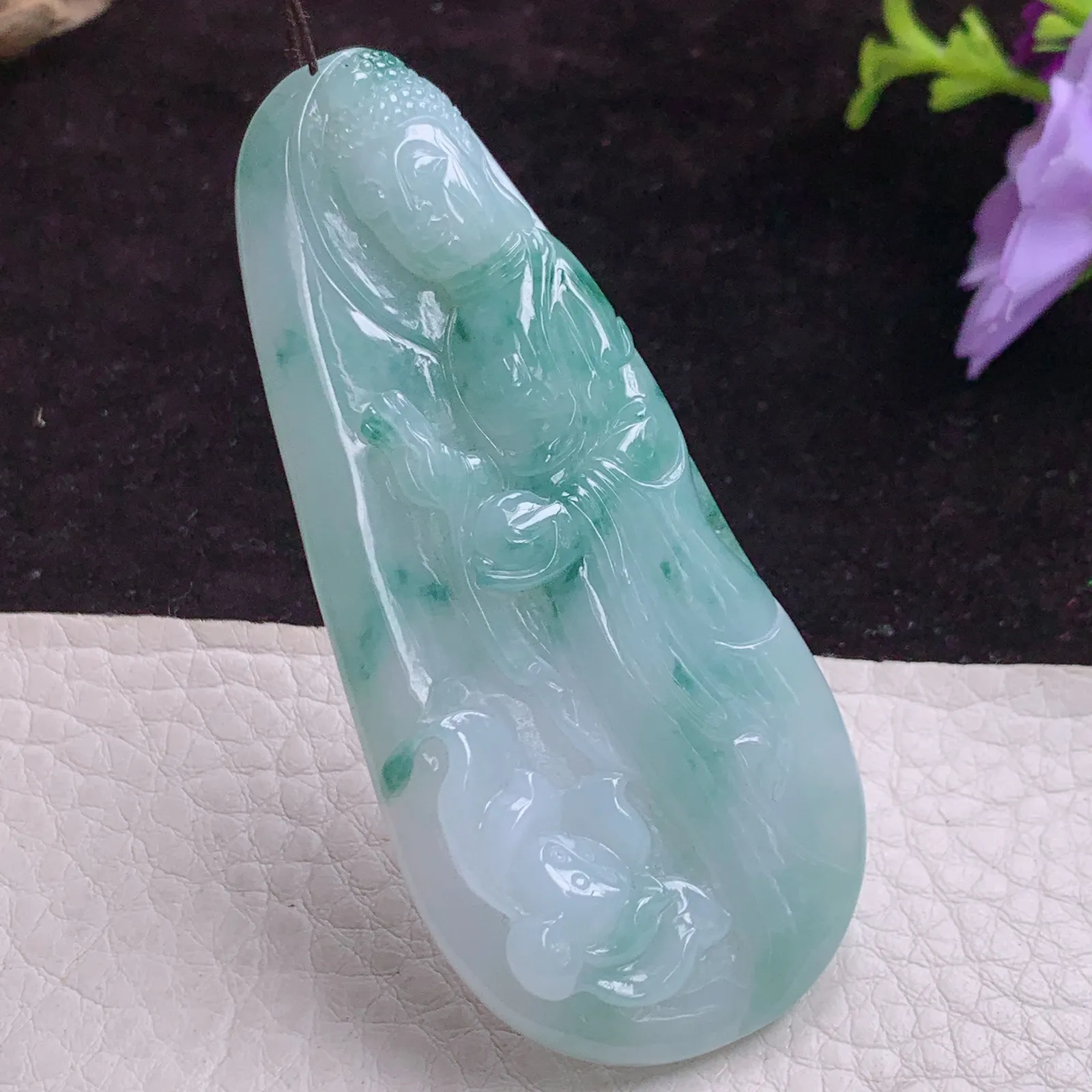 ajj实拍71*32.6*7老坑精雕大日如来佛祖 翡翠花开见佛玉吊坠 玉挂件