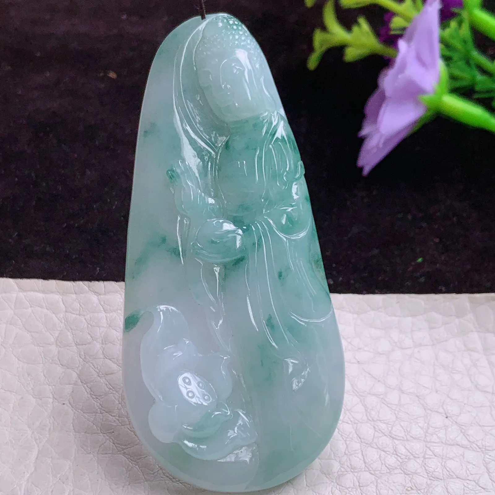 ajj实拍71*32.6*7老坑精雕大日如来佛祖 翡翠花开见佛玉吊坠 玉挂件