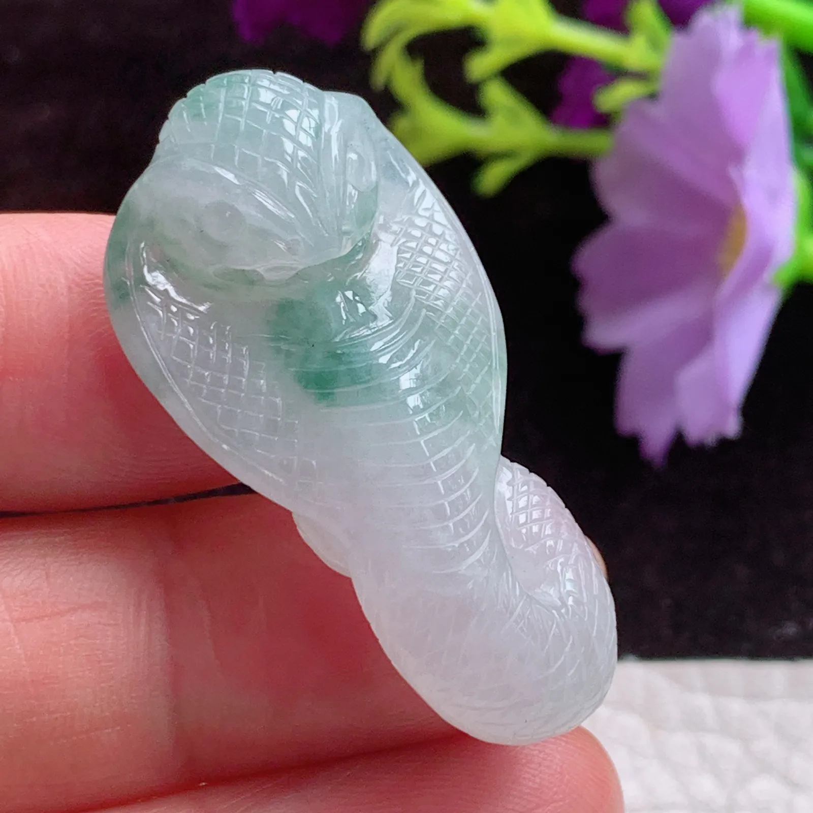ajj实拍39*20*11老坑精雕飘花生动蛇 腰缠万贯玉吊坠 玉挂件