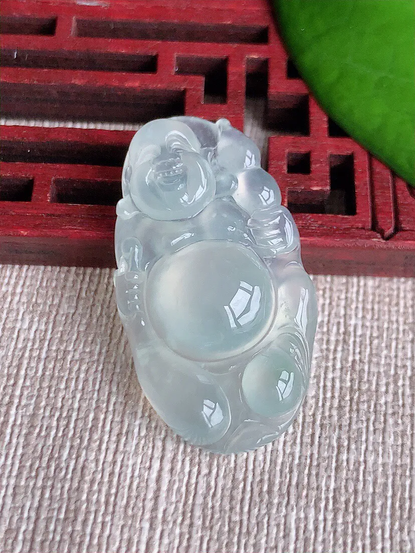 a货翡翠老坑冰种白月光布袋佛吊坠 尺寸34×18.6×6.6mm 重量6.26g 0612