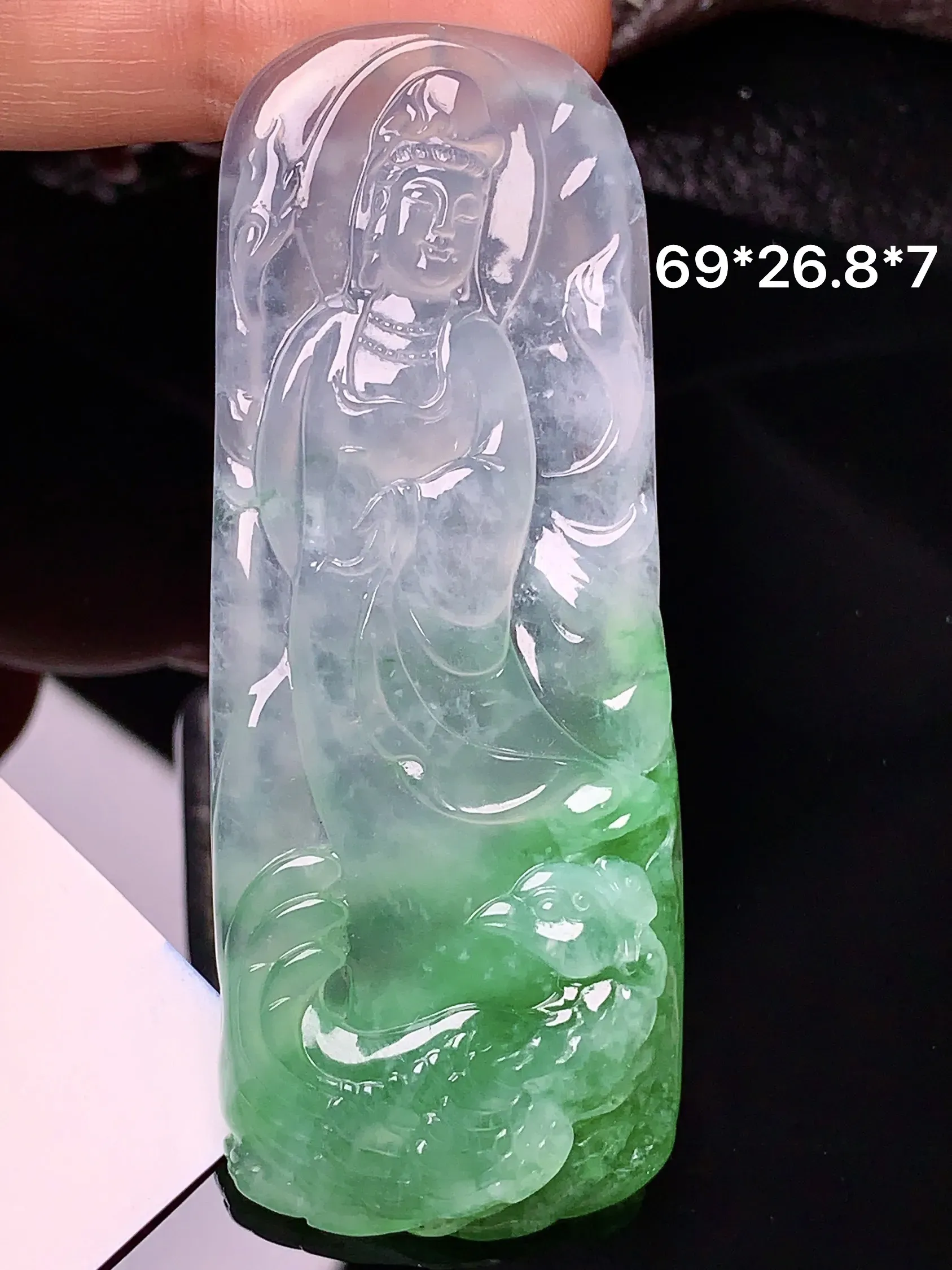 冰种飘绿观音吊坠 玉质细腻 水润亮眼  整体尺寸69*26.8*7