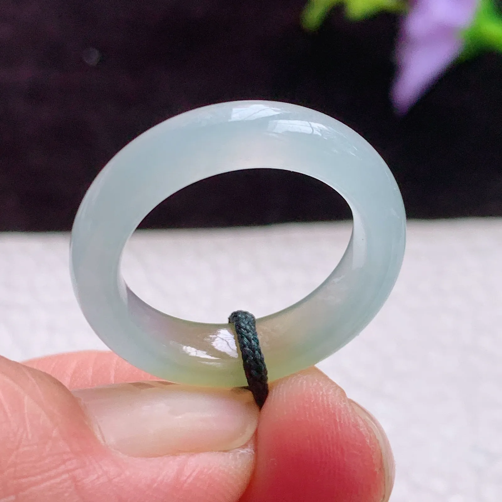 lz实拍18.5*6*4缅甸翡翠A货冰双彩招财18.5内径指环 玉戒指