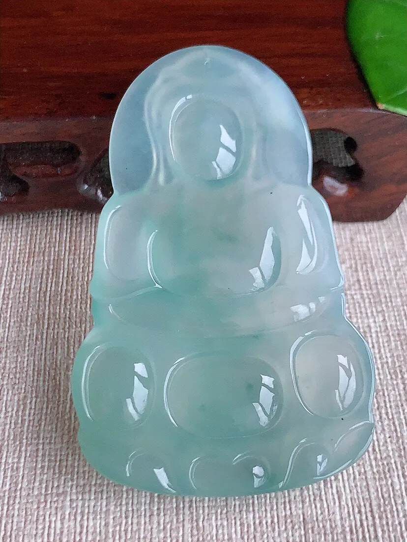 a货翡翠老坑冰种飘花大正装观音吊坠 尺寸67.4×41.5×6mm 重量29.60g 0613