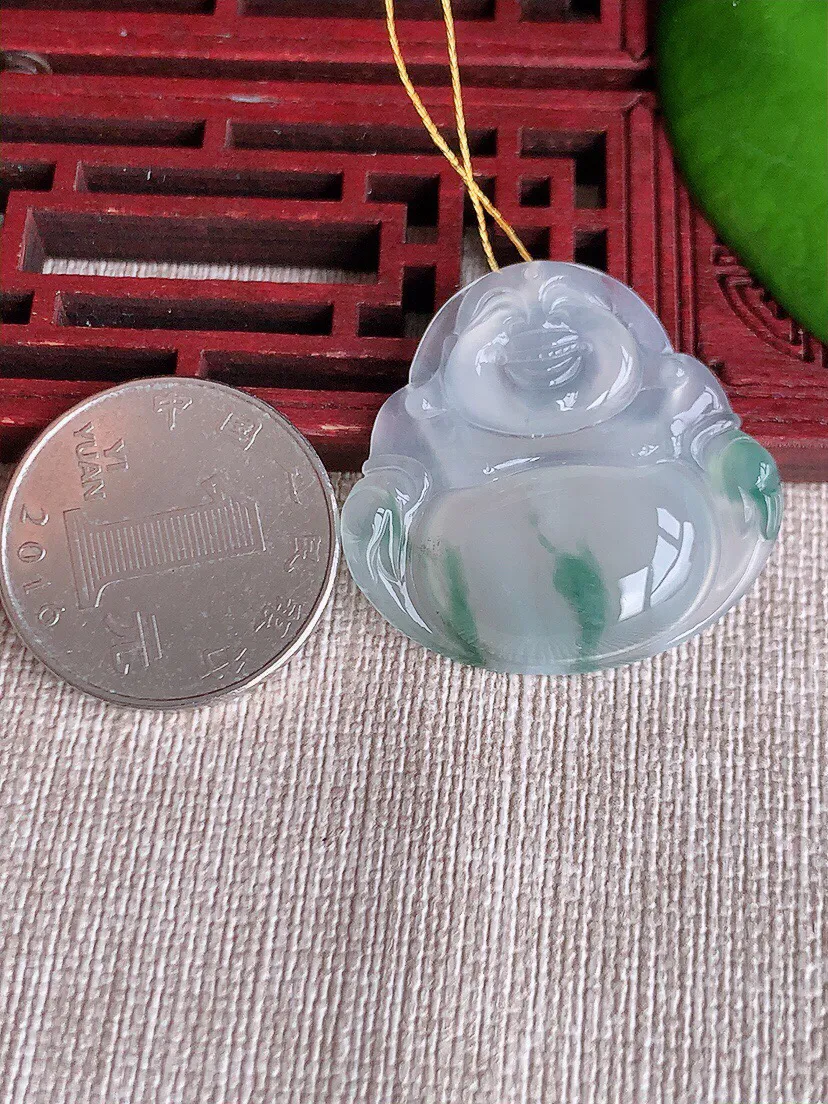 a货翡翠老坑冰种飘花佛公吊坠 尺寸30.5×31.7×5.7mm 重量7.89g 0613