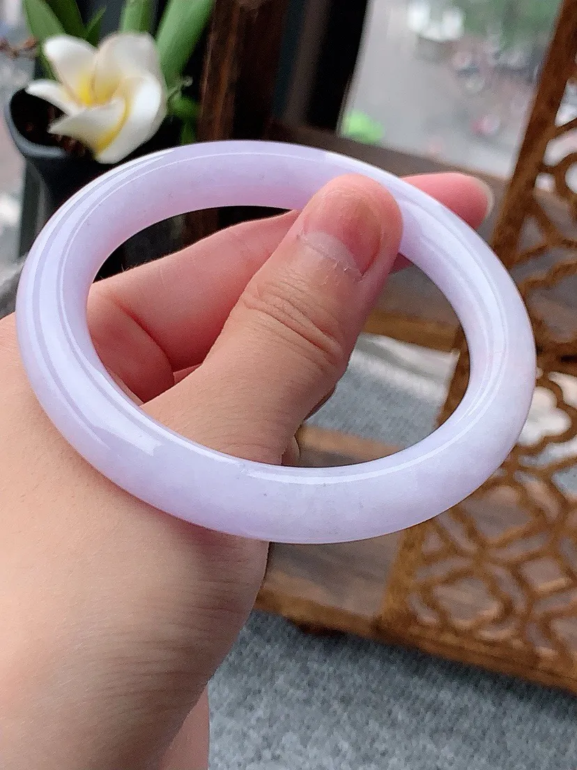 a货翡翠老坑紫罗兰圆条手镯56-57圈口  尺寸56.3×9.5mm 重量51.30g 0613