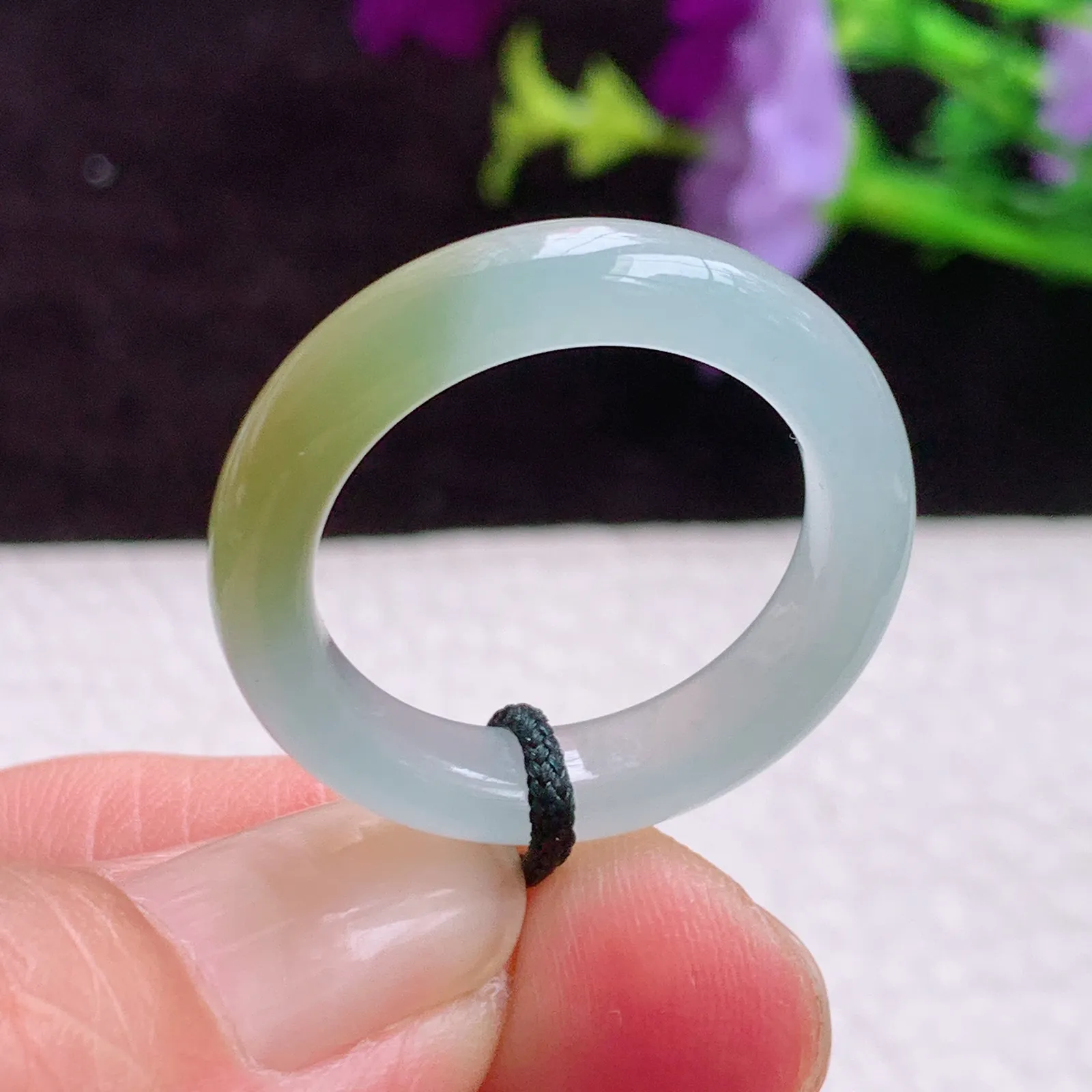 lz实拍20.5*5.8*4缅甸翡翠A货双彩招财指环20.5mm内径指环 玉戒指