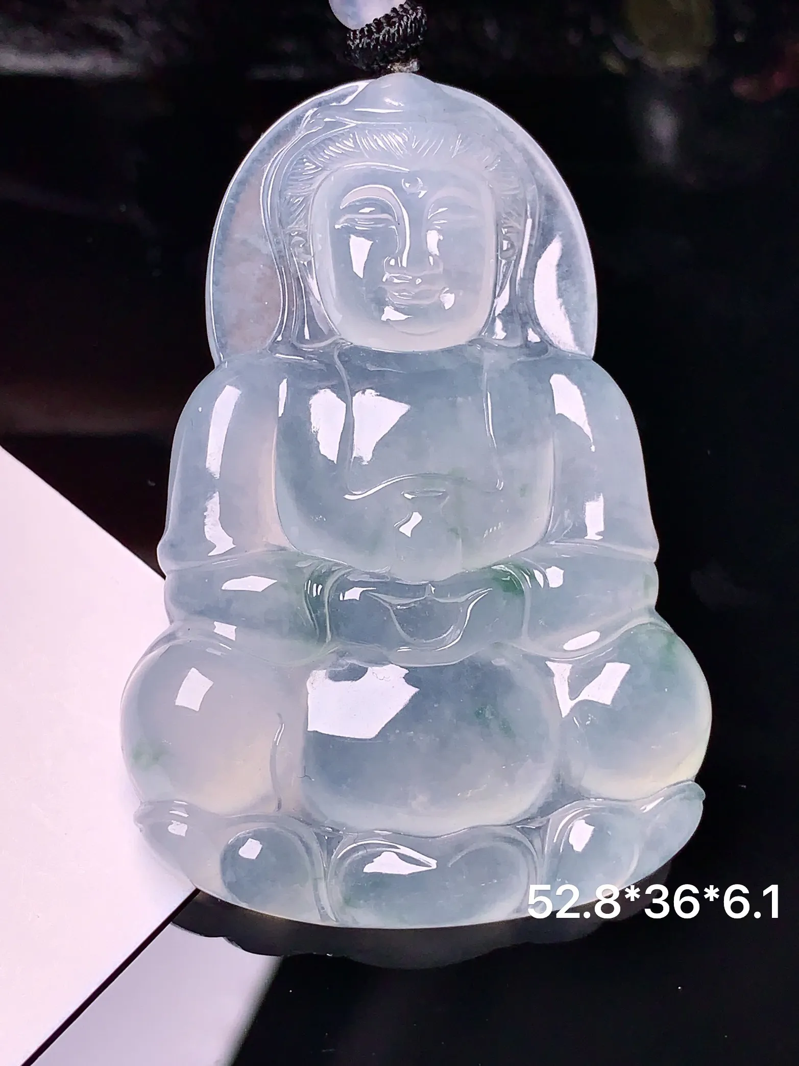 冰种观音吊坠 玉质细腻 水润亮眼  整体尺寸52.6*36*6.1