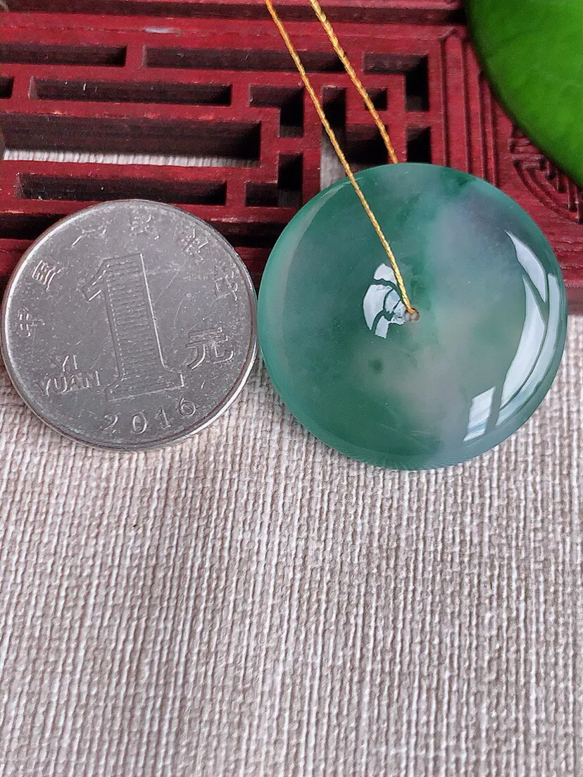 a货翡翠老坑冰种飘花平安扣吊坠 尺寸29.6×5mm 重量10.12g 0613