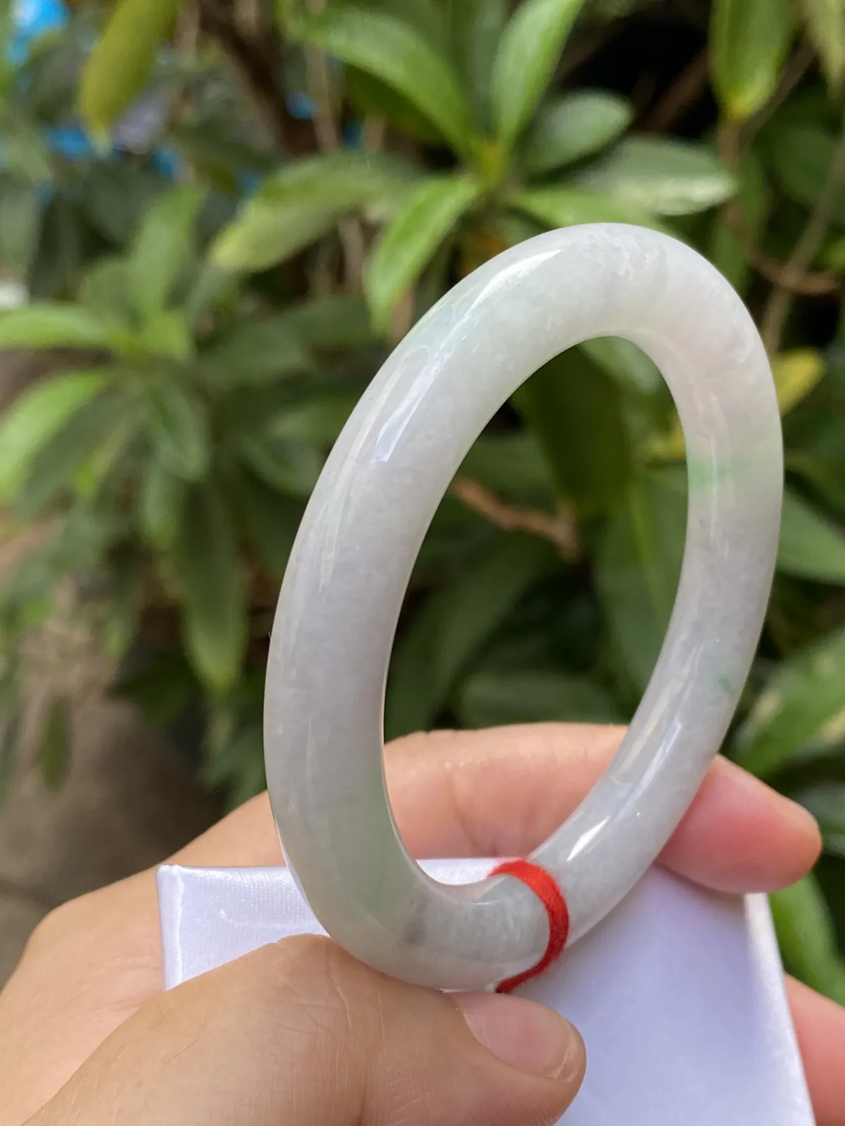 推荐【53.2圈冰🧊飘绿圆条镯】冰糯条无纹裂，飘色阳，水润，晶体颗粒在自然光下或阳光下很透哟，53、54、55圈可戴，53.2*9.2*9.8