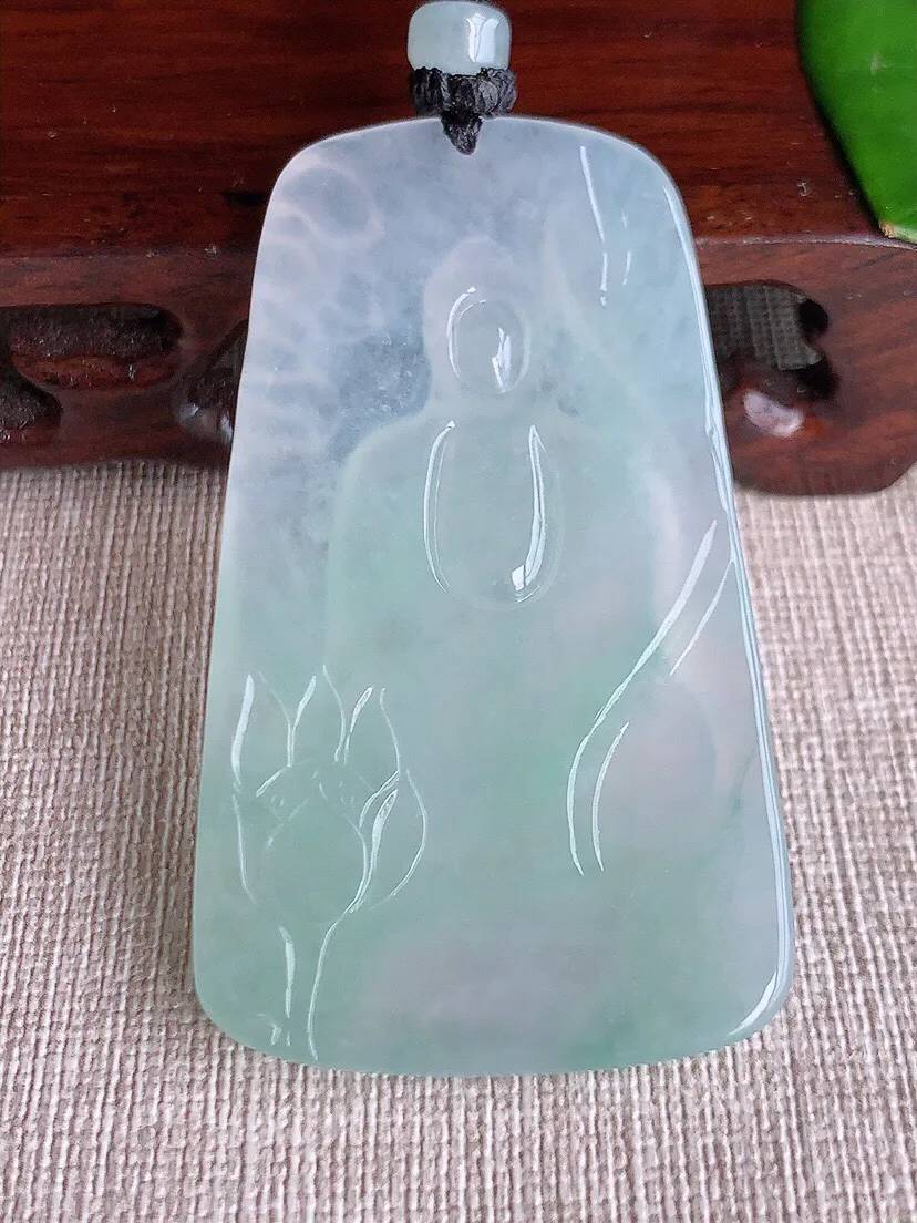 a货翡翠老坑冰种晴水大日如来吊坠 尺寸60×35.5×4.8mm 重量28.97g 0613