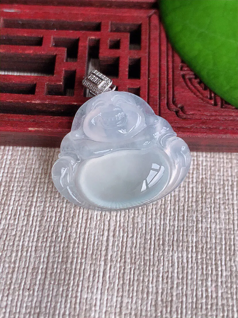 a货翡翠老坑冰种18K金扣头白月光佛公吊坠 尺寸29×22.2×26.3×5.5mm 重量5.60g 0613