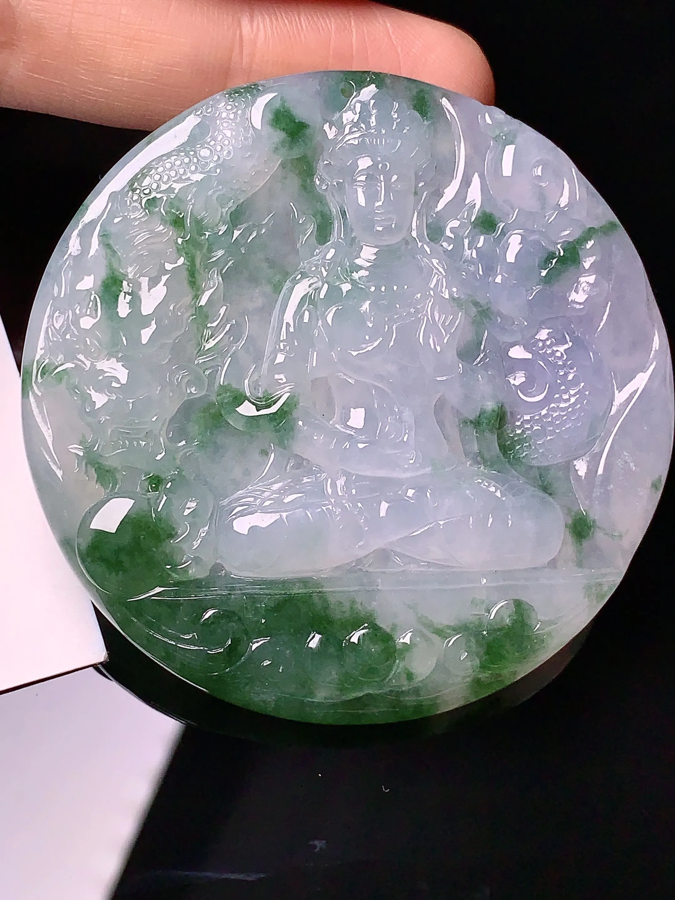 飘绿乘龙观音吊坠 玉质细腻 水润亮眼  整体尺寸54.3*5.8