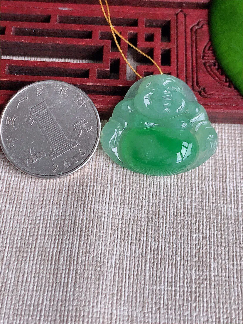 a货翡翠老坑冰种飘绿佛公吊坠 尺寸25.3×28.6×6mm 重量7.05g 0613
