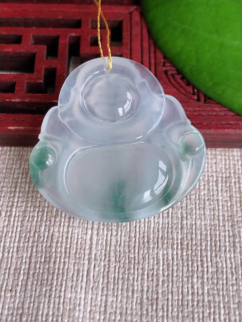 a货翡翠老坑冰种飘花佛公吊坠 尺寸30.5×31.7×5.7mm 重量7.89g 0613