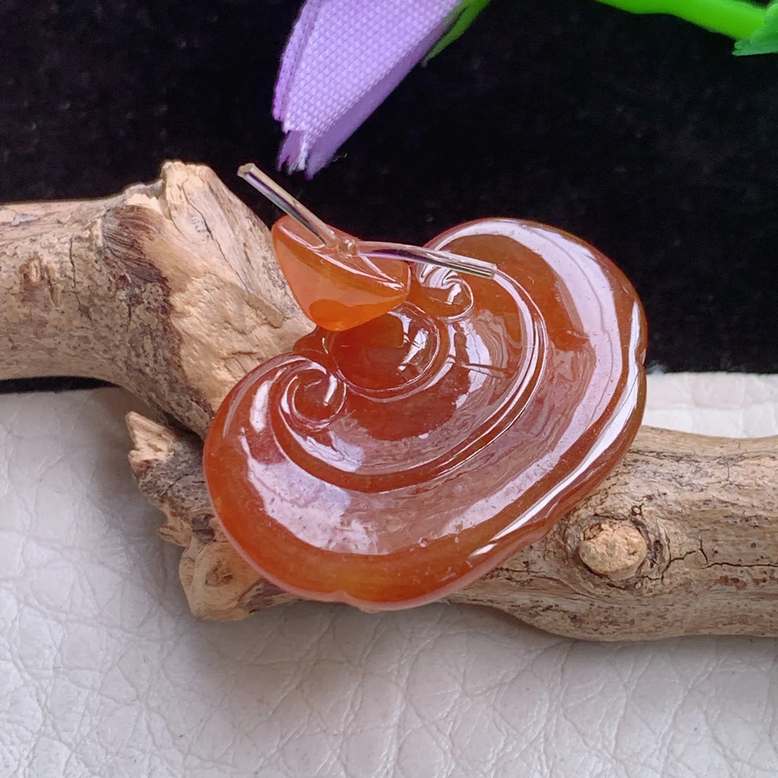 lz镶嵌款17*25*3.5精雕天然翡翠红翡如意头 稀有纯天冬红翡事事顺