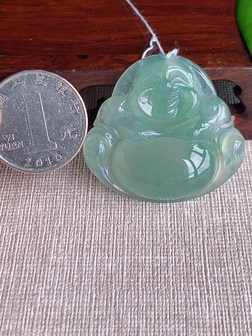 a货翡翠老坑冰种晴水大佛公吊坠 尺寸36×39.2×7.2mm 重量15.52g 0613