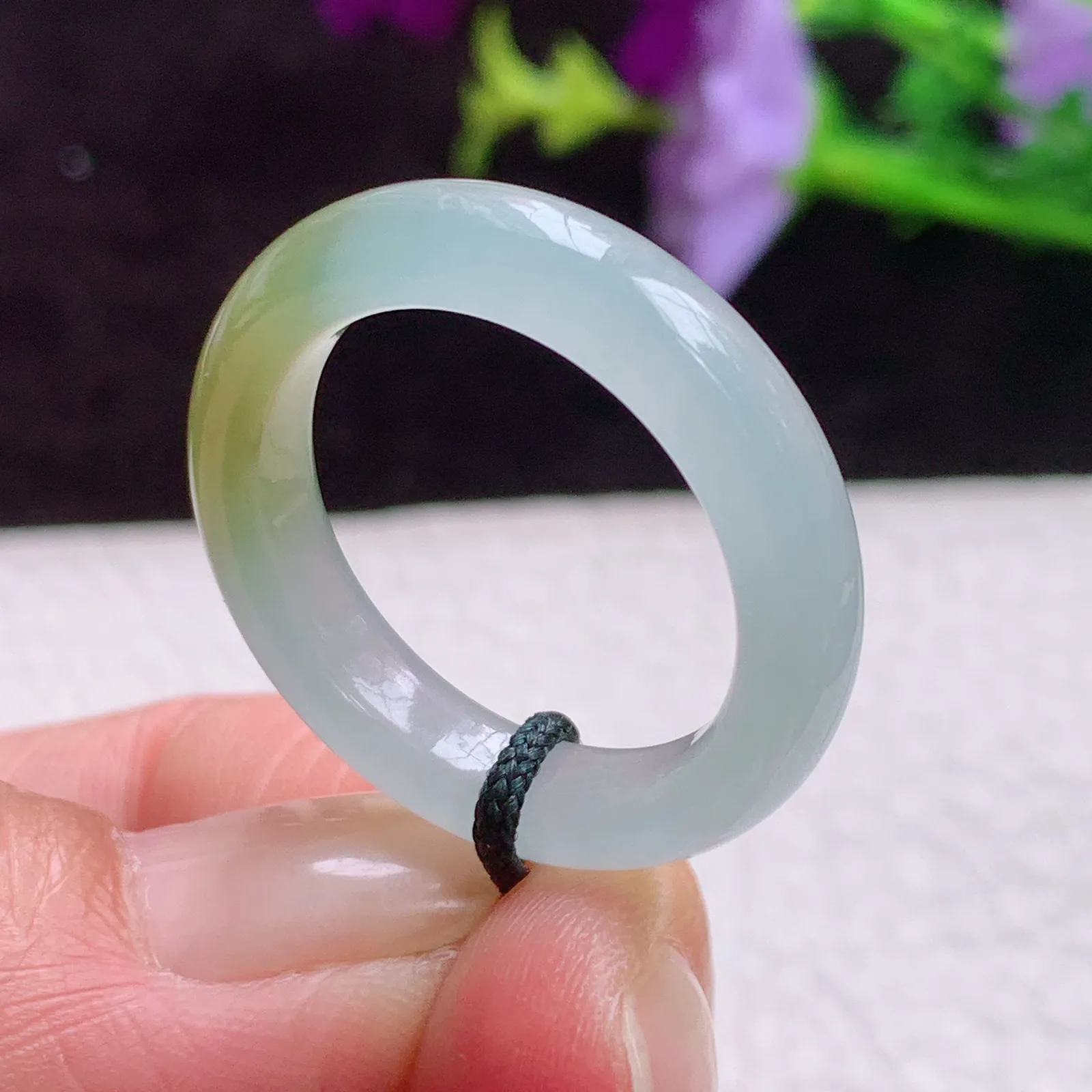 lz实拍20.5*5.8*4缅甸翡翠A货双彩招财指环20.5mm内径指环 玉戒指