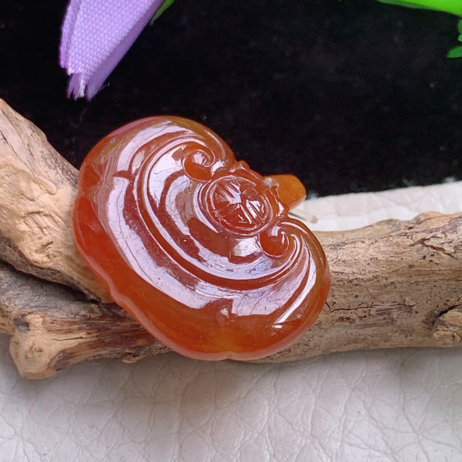 lz镶嵌款17*25*3.5精雕天然翡翠红翡如意头 稀有纯天冬红翡事事顺
