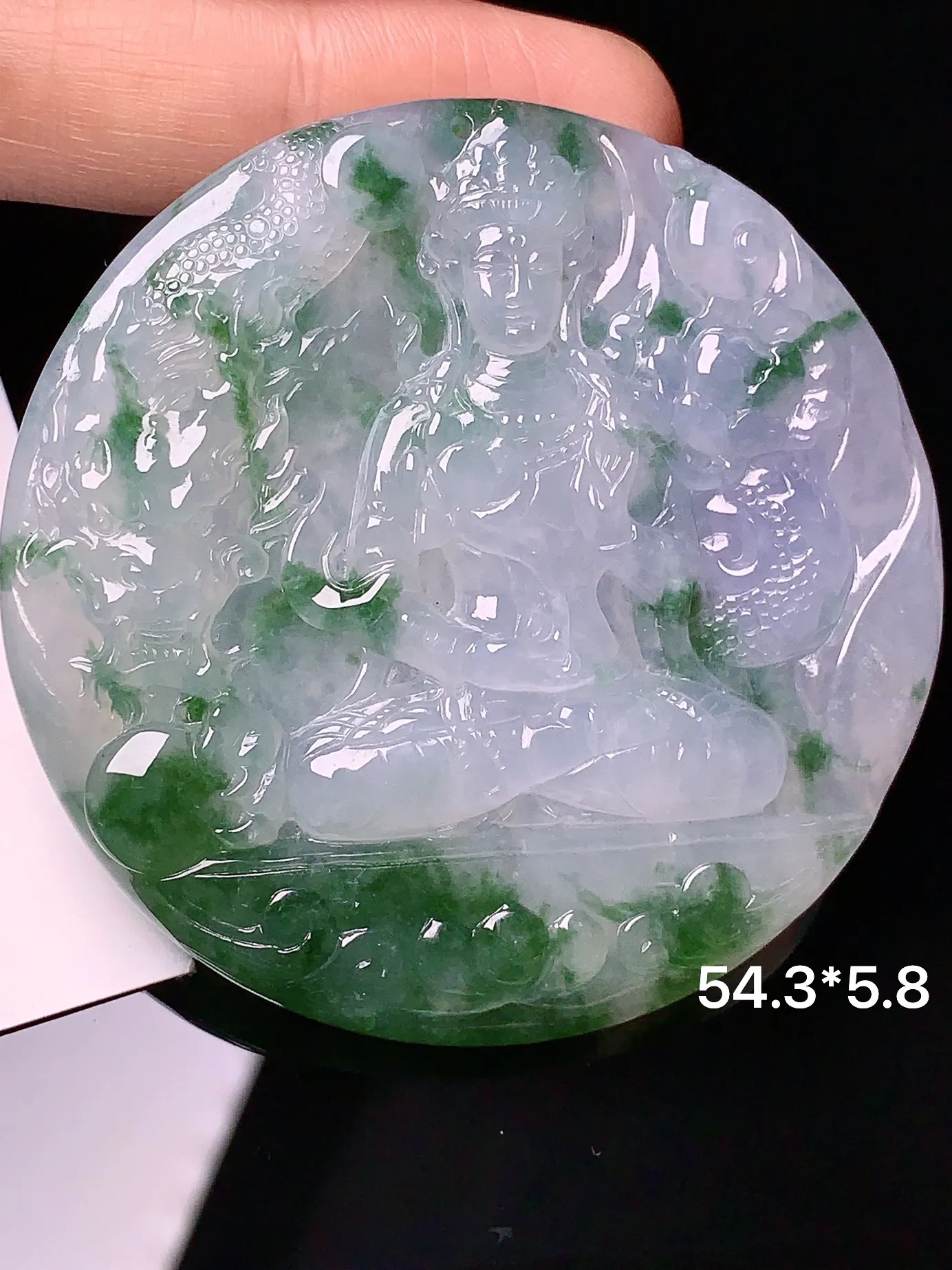 飘绿乘龙观音吊坠 玉质细腻 水润亮眼  整体尺寸54.3*5.8