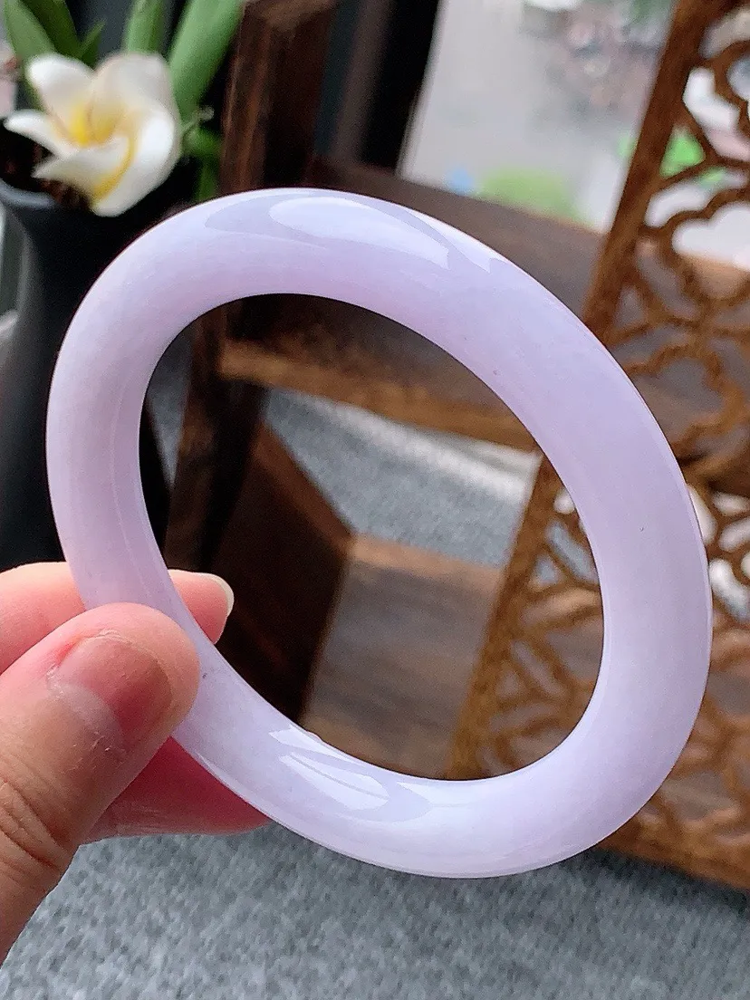 a货翡翠老坑紫罗兰圆条手镯56-57圈口  尺寸56.3×9.5mm 重量51.30g 0613