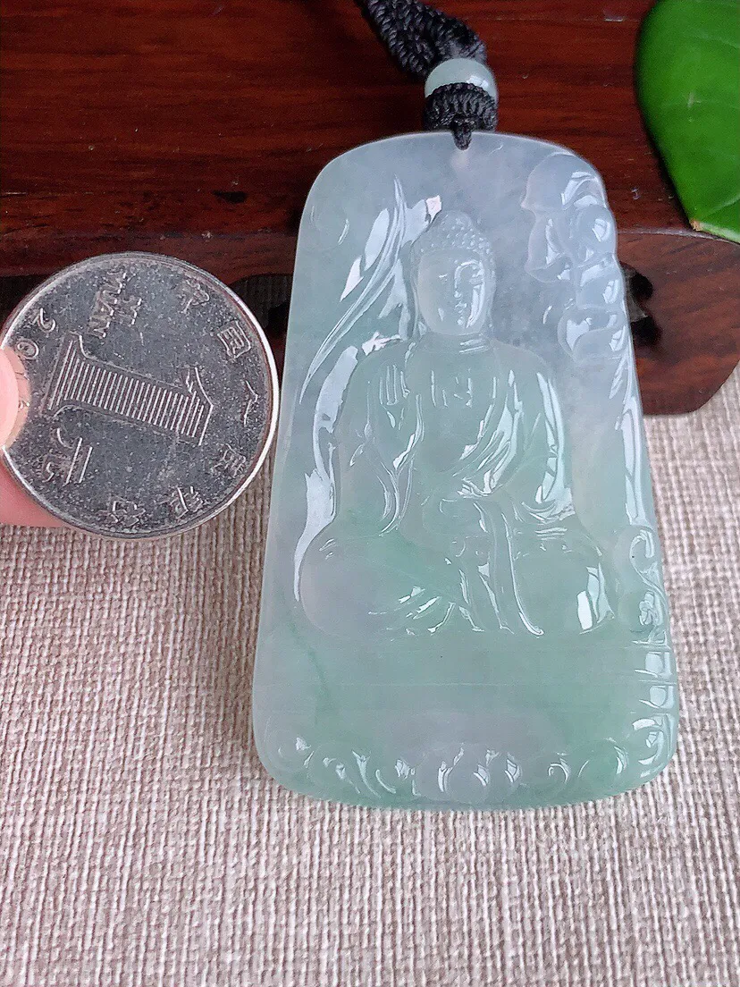 a货翡翠老坑冰种晴水大日如来吊坠 尺寸60×35.5×4.8mm 重量28.97g 0613