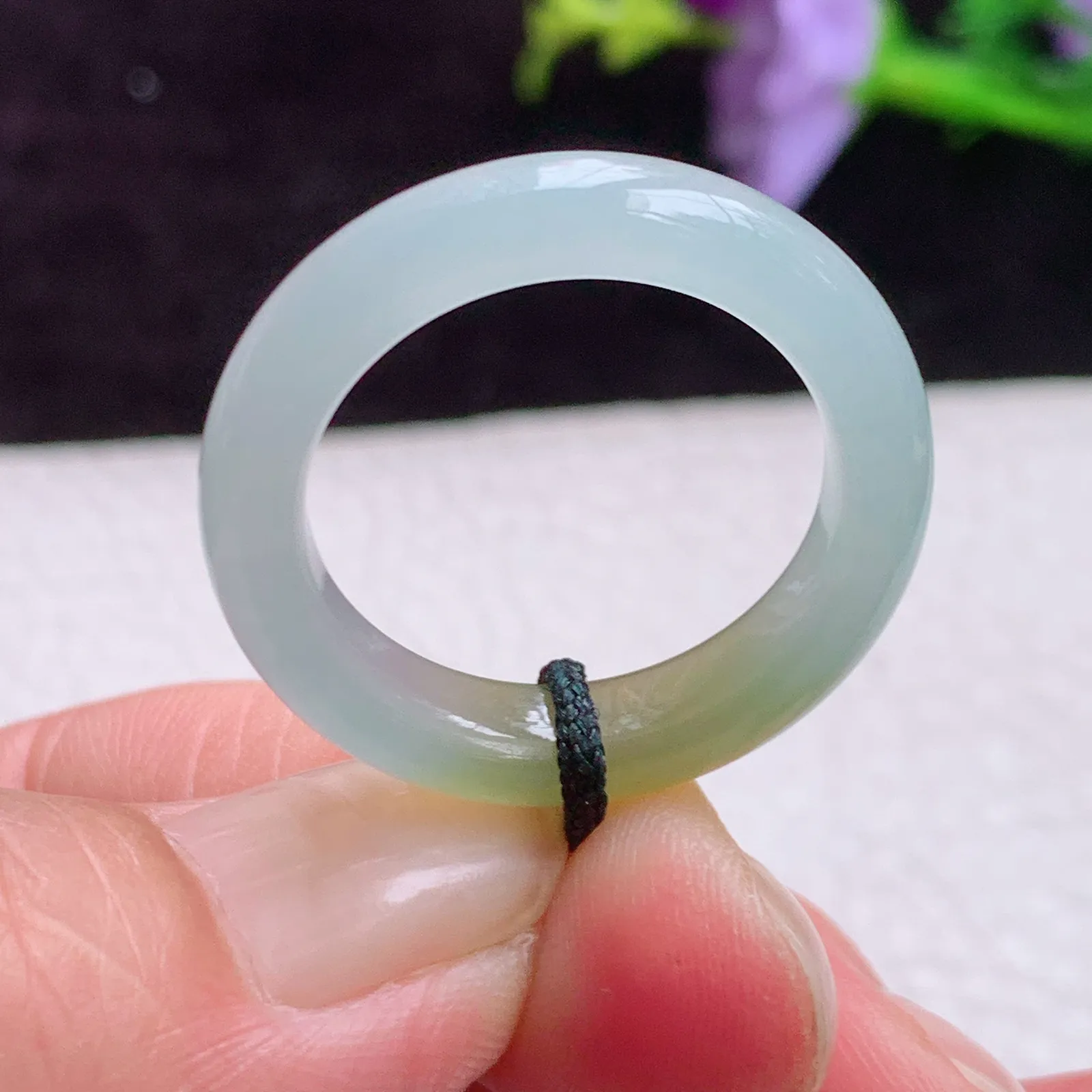 lz实拍20.5*5.8*4缅甸翡翠A货双彩招财指环20.5mm内径指环 玉戒指
