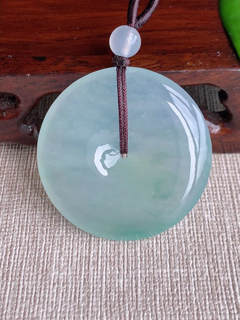 a货翡翠老坑冰种晴水大平安扣吊坠 尺寸35.3×5.8mm 重量16.60g 0613