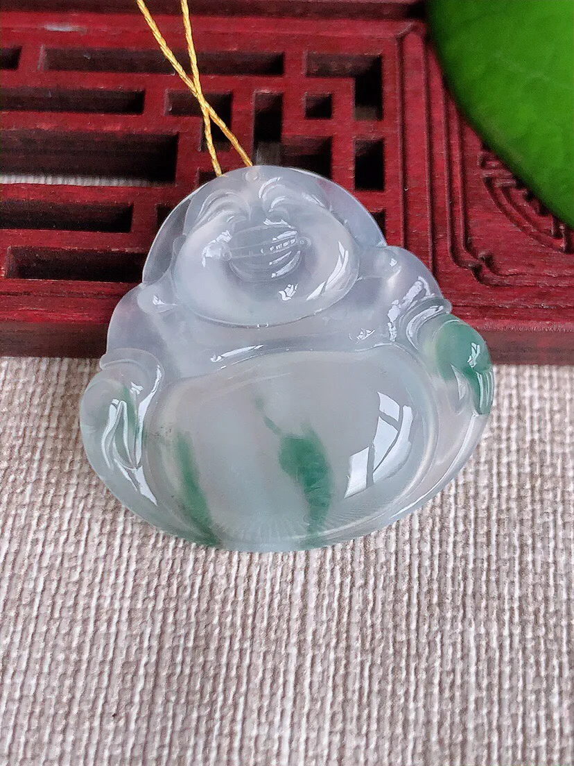 a货翡翠老坑冰种飘花佛公吊坠 尺寸30.5×31.7×5.7mm 重量7.89g 0613