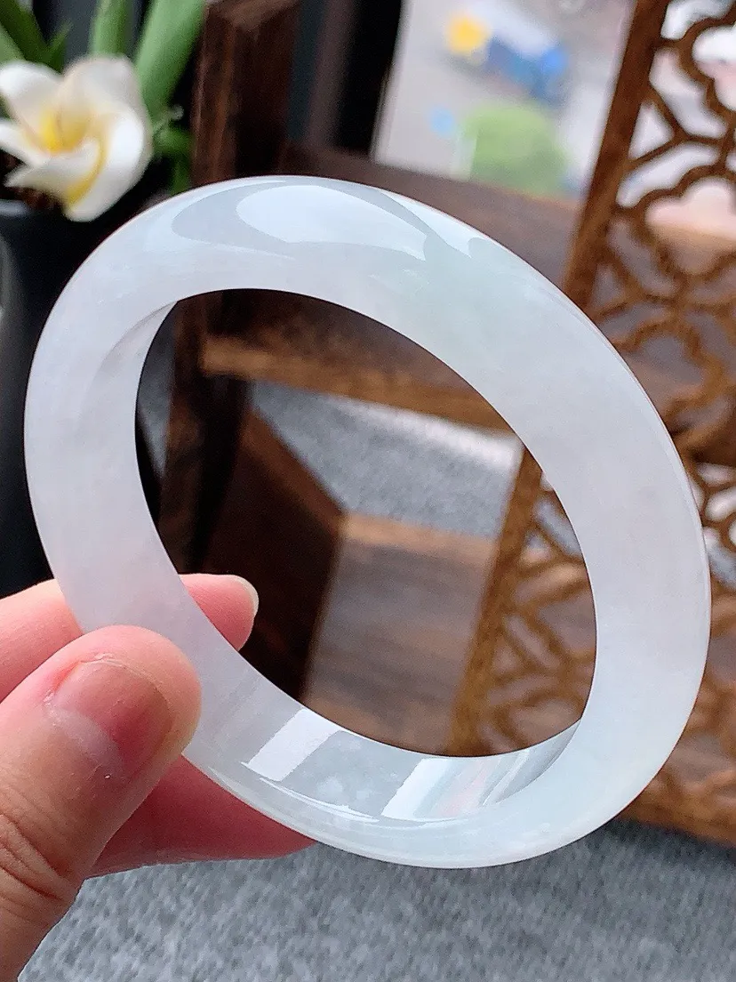 a货翡翠老坑白月光正装正圈手镯58-59圈口 尺寸58.3×12.7×8mm 重量60.59g 06