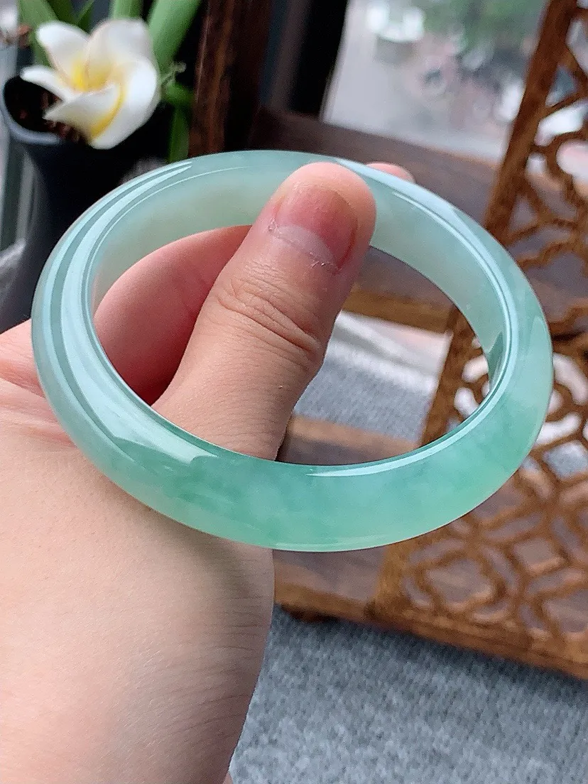 a货翡翠老坑冰种晴水正装正圈手镯57-58圈口 尺寸57.3×11.5×7.8mm 重量53.11g 0613 A58