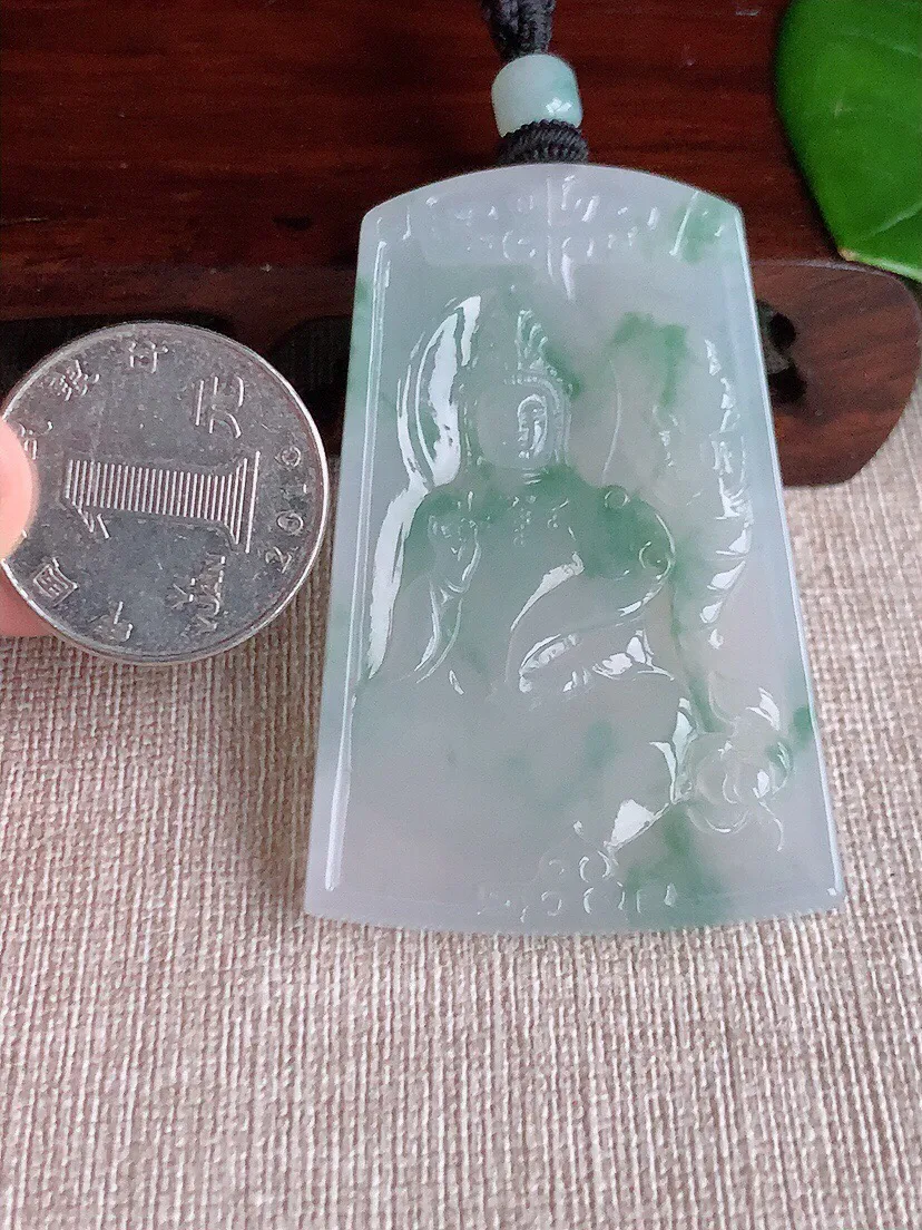a货翡翠老坑冰种飘花普贤菩萨吊坠 尺寸56.6×37.8×4.8mm 重量30.00g 0614