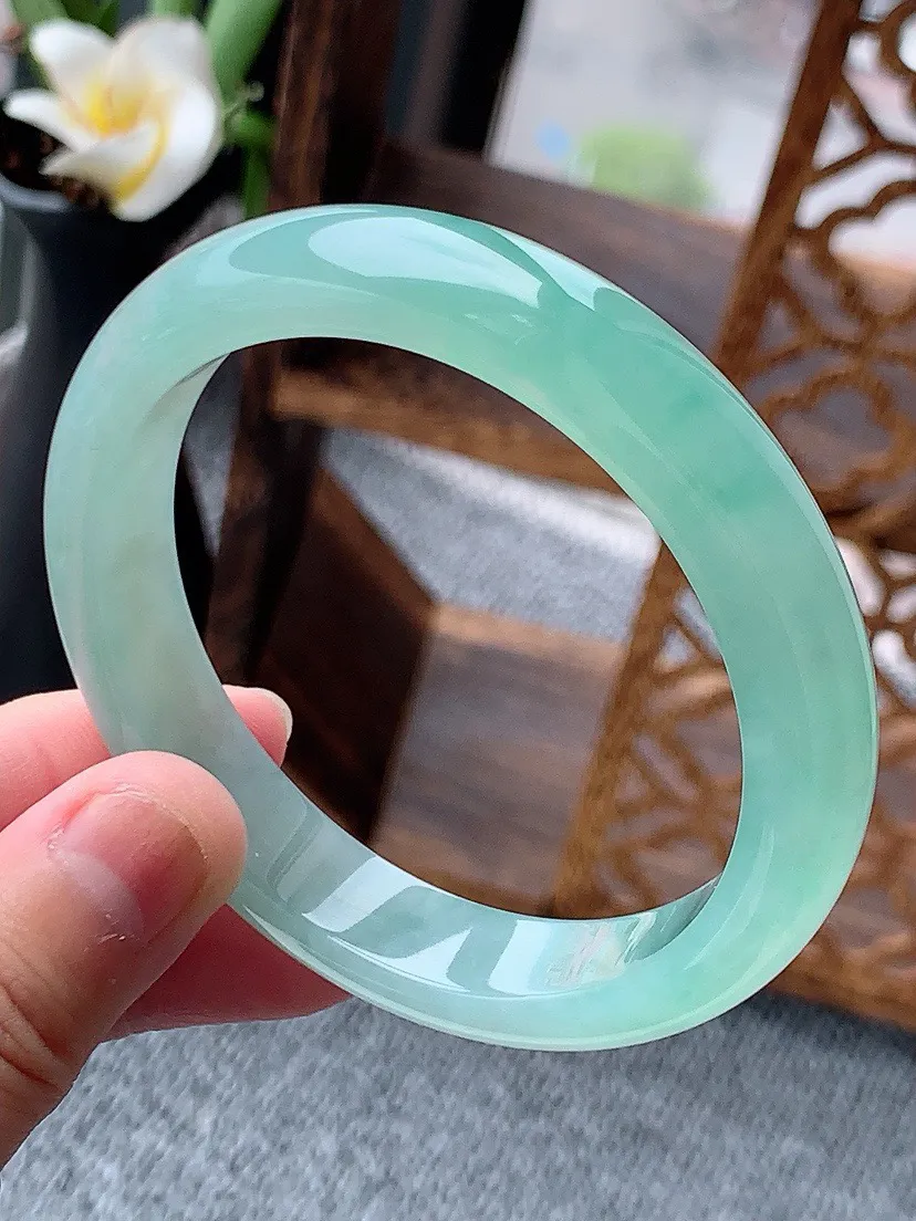 a货翡翠老坑冰种晴水正装正圈手镯57-58圈口 尺寸57.3×11.5×7.8mm 重量53.11g 0613 A58