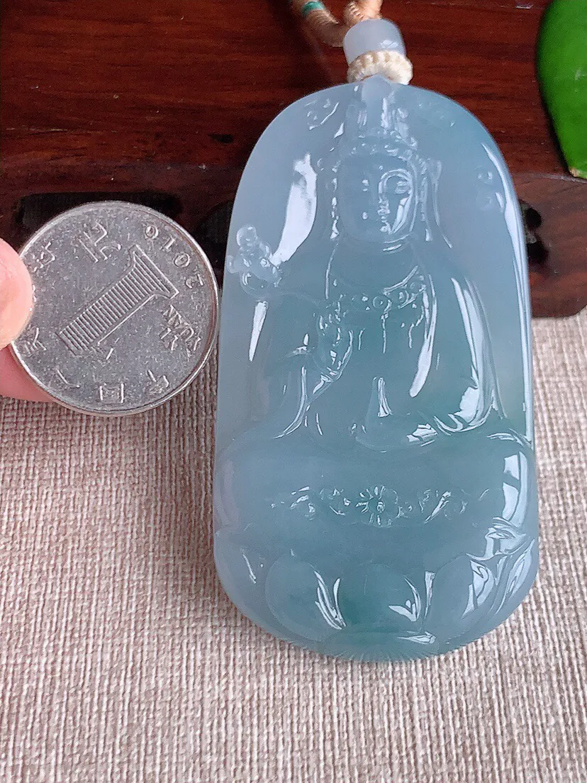 a货翡翠老坑冰种紫罗兰大势至菩萨吊坠 尺寸67.5×36×7mm 重量45.04g 0614