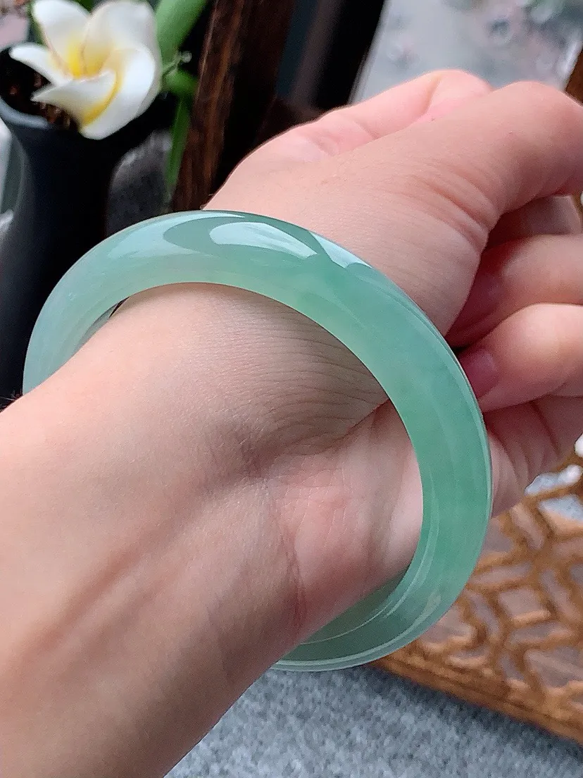 a货翡翠老坑冰种晴水正装正圈手镯57-58圈口 尺寸57.3×11.5×7.8mm 重量53.11g 0613 A58
