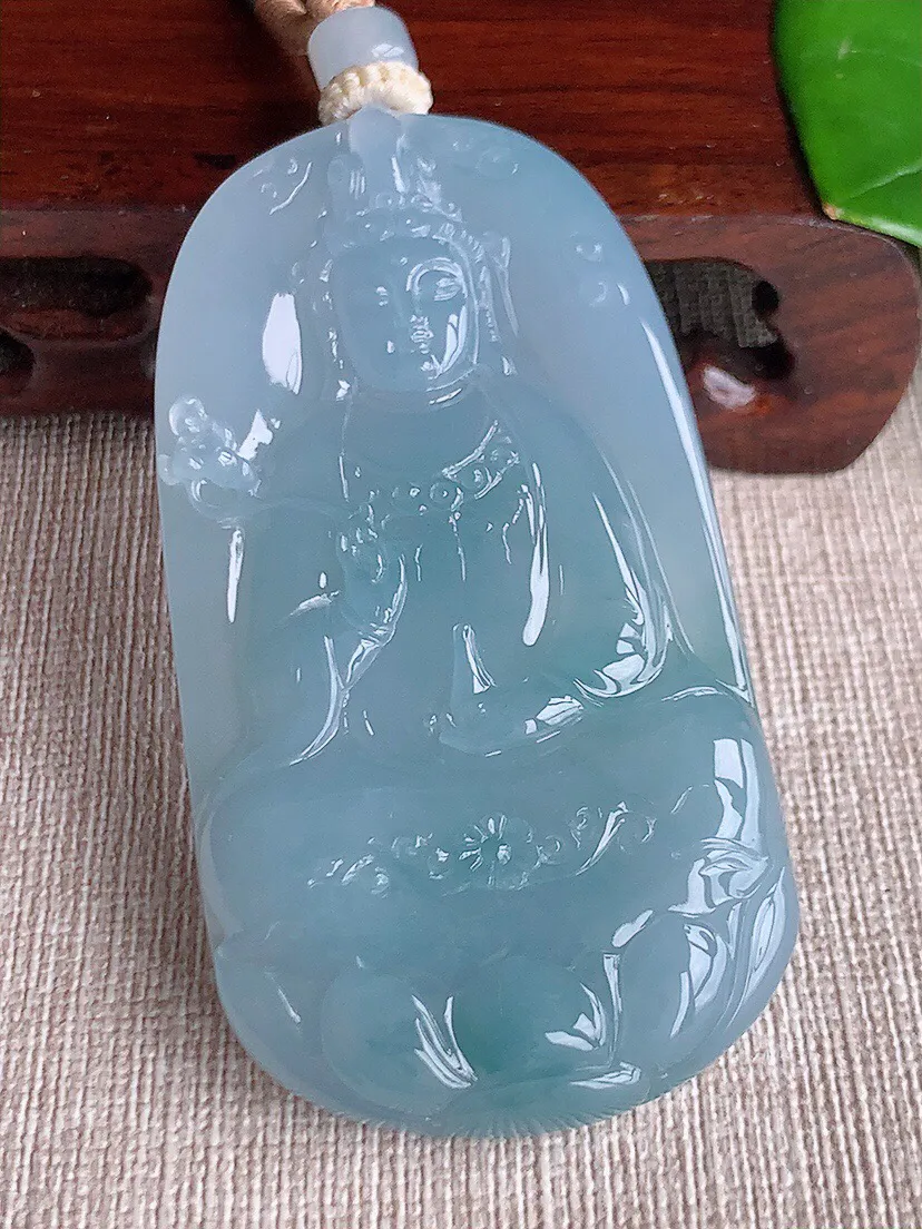 a货翡翠老坑冰种紫罗兰大势至菩萨吊坠 尺寸67.5×36×7mm 重量45.04g 0614