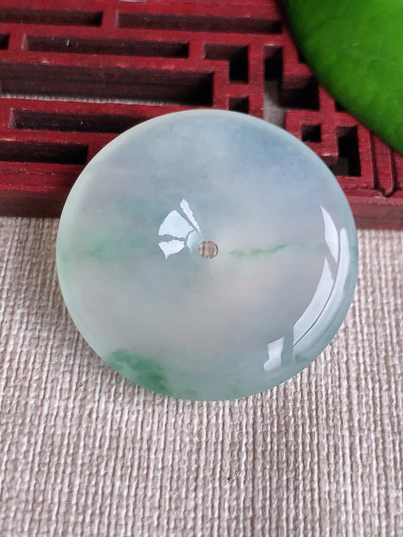 a货翡翠老坑冰种飘花平安扣吊坠 尺寸33×6.2mm 重量14.72g 0614
