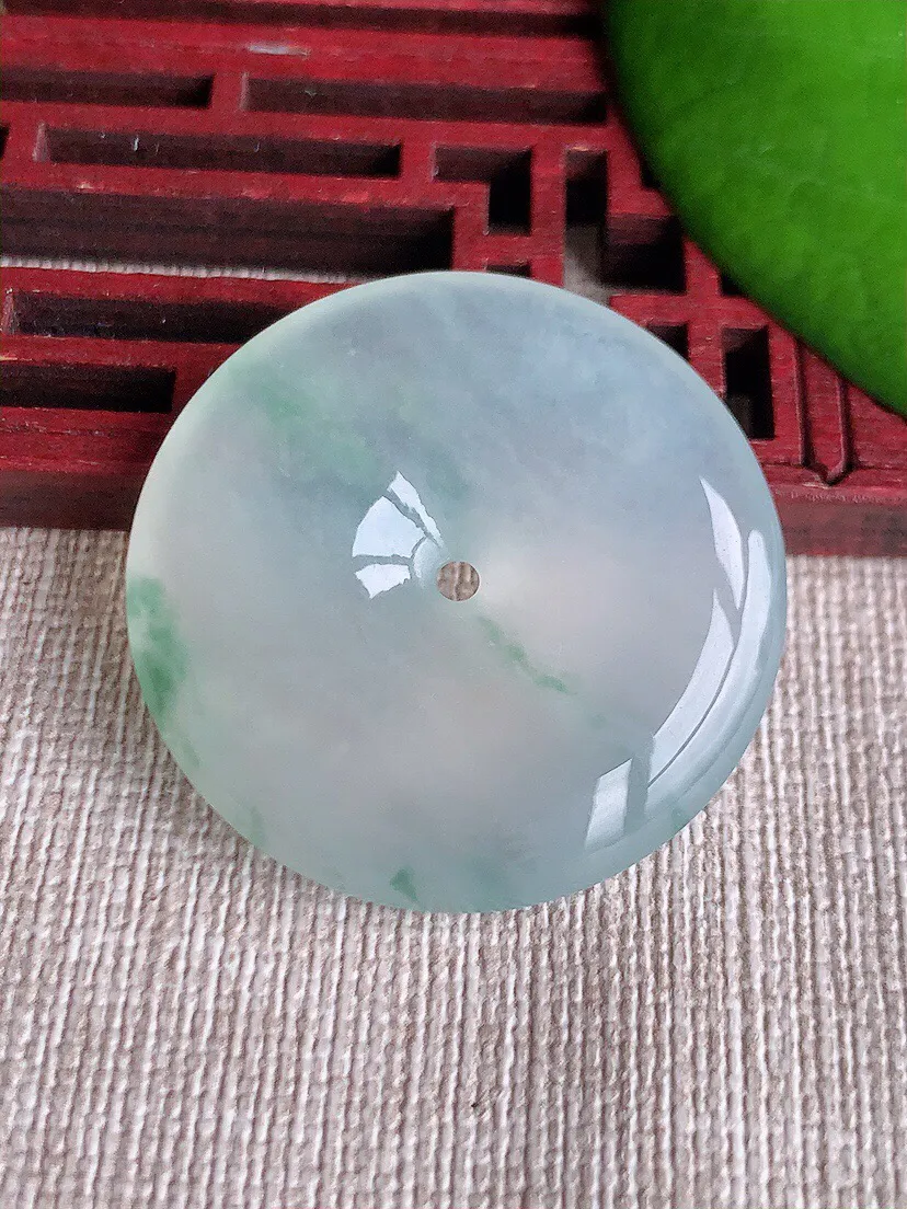 a货翡翠老坑冰种飘花平安扣吊坠 尺寸33×6.2mm 重量14.72g 0614