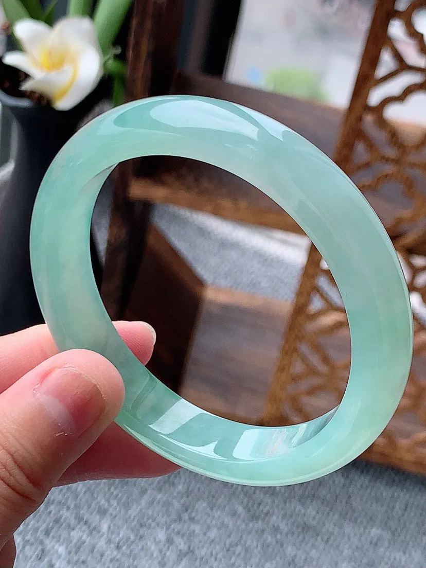 a货翡翠老坑冰种晴水正装正圈手镯57-58圈口 尺寸57.3×11.5×7.8mm 重量53.11g 0613 A58