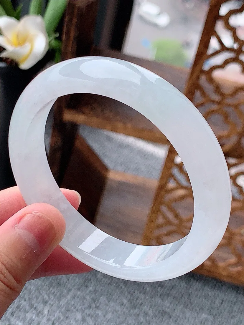 a货翡翠老坑白月光正装正圈手镯58-59圈口 尺寸58.3×12.7×8mm 重量60.59g 0613
