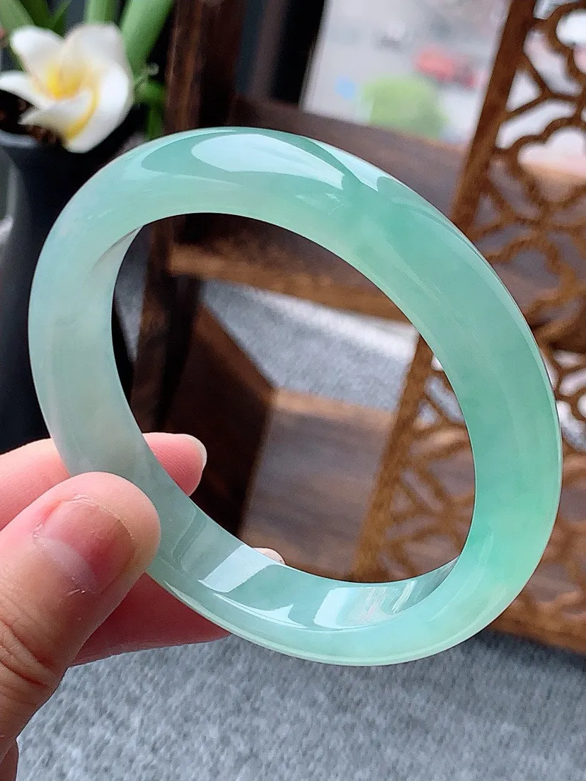a货翡翠老坑冰种晴水正装正圈手镯57-58圈口 尺寸57.3×11.5×7.8mm 重量53.11g