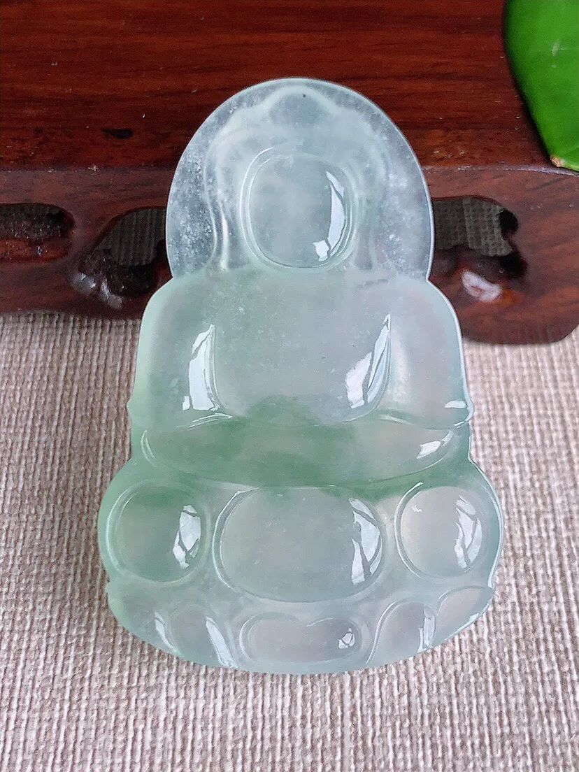 a货翡翠老坑冰种飘花正装观音吊坠 尺寸54×36×5.6mm 重量19.06g 0615