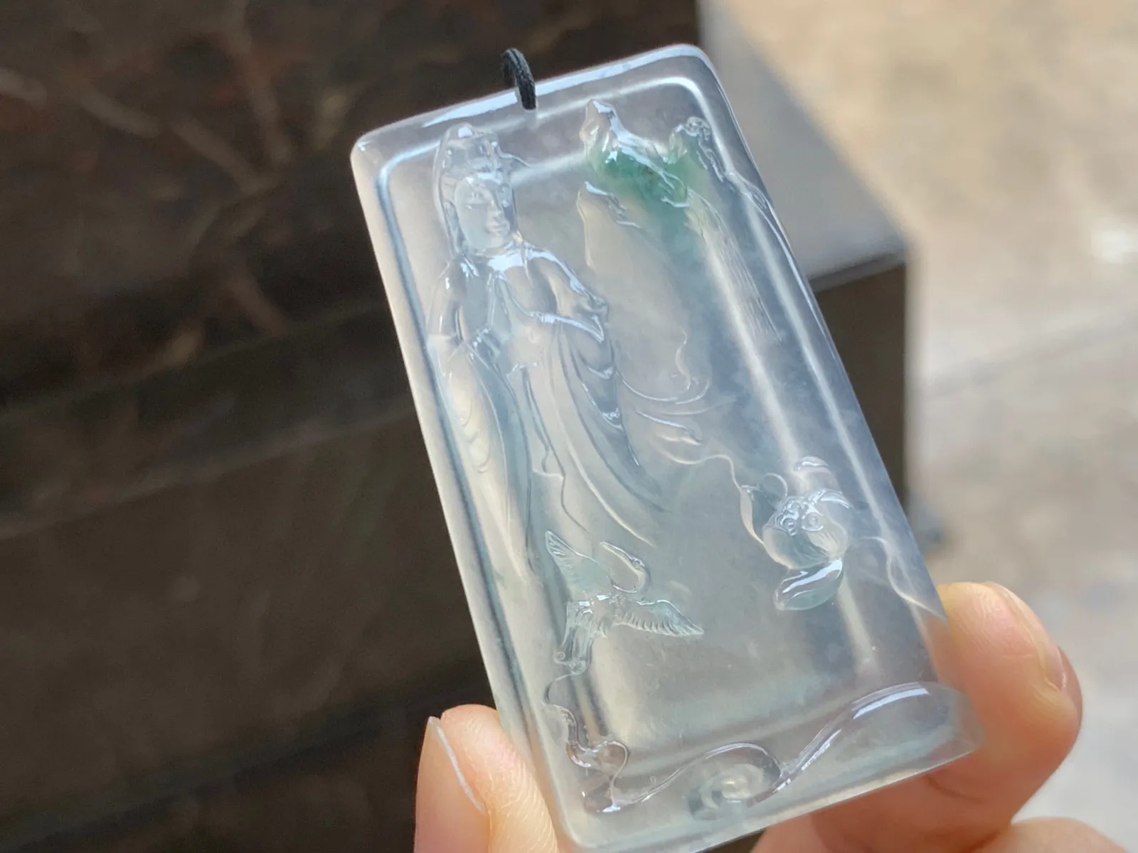 冰种飘花莲花观音 冰感十足 品相端庄