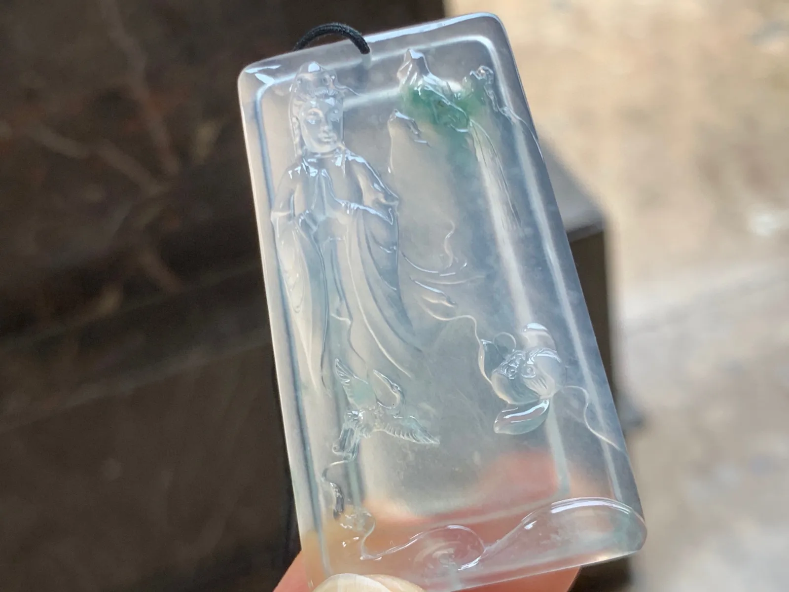 冰种飘花莲花观音 冰感十足 品相端庄