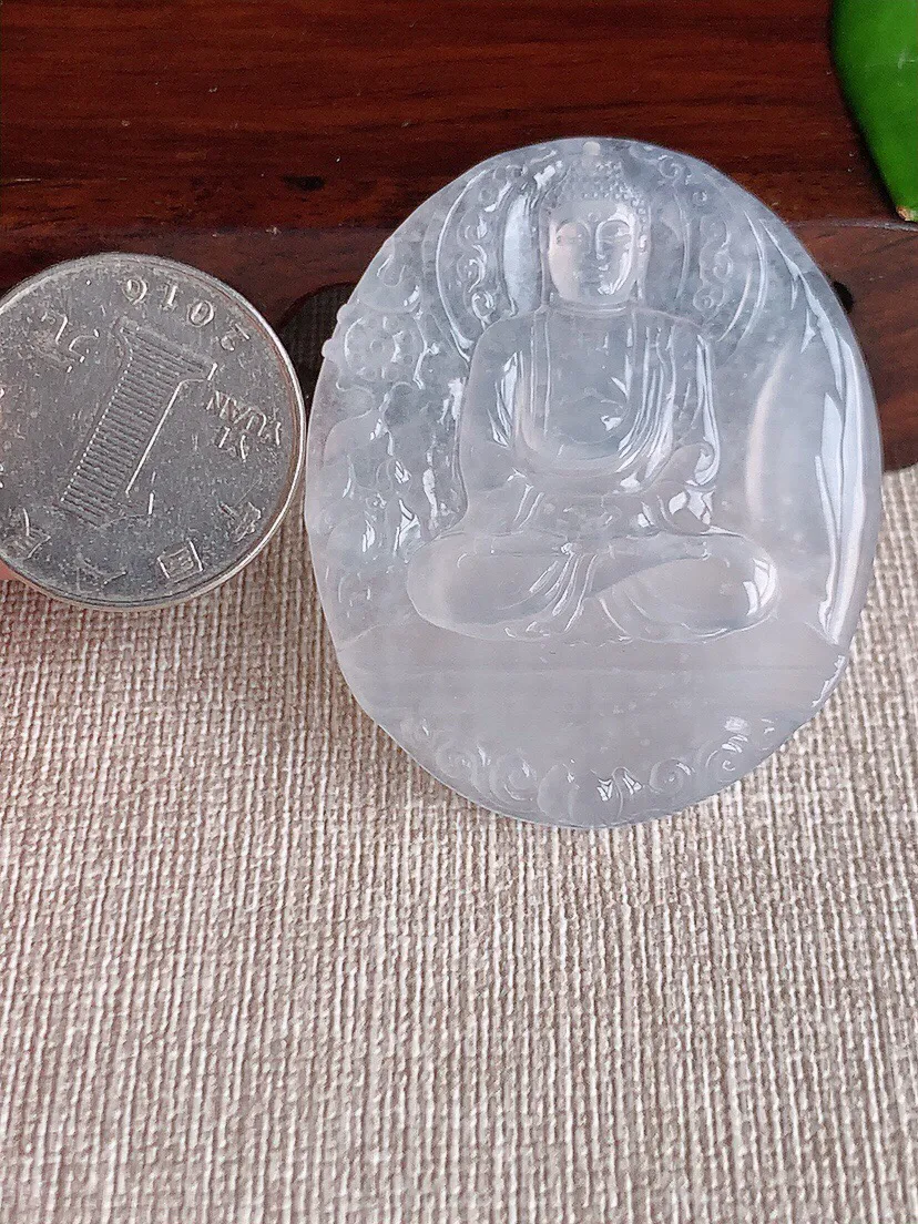 a货翡翠老坑高冰种白月光大日如来吊坠 尺寸47.8×39.5×5mm 重量21.88g 0615