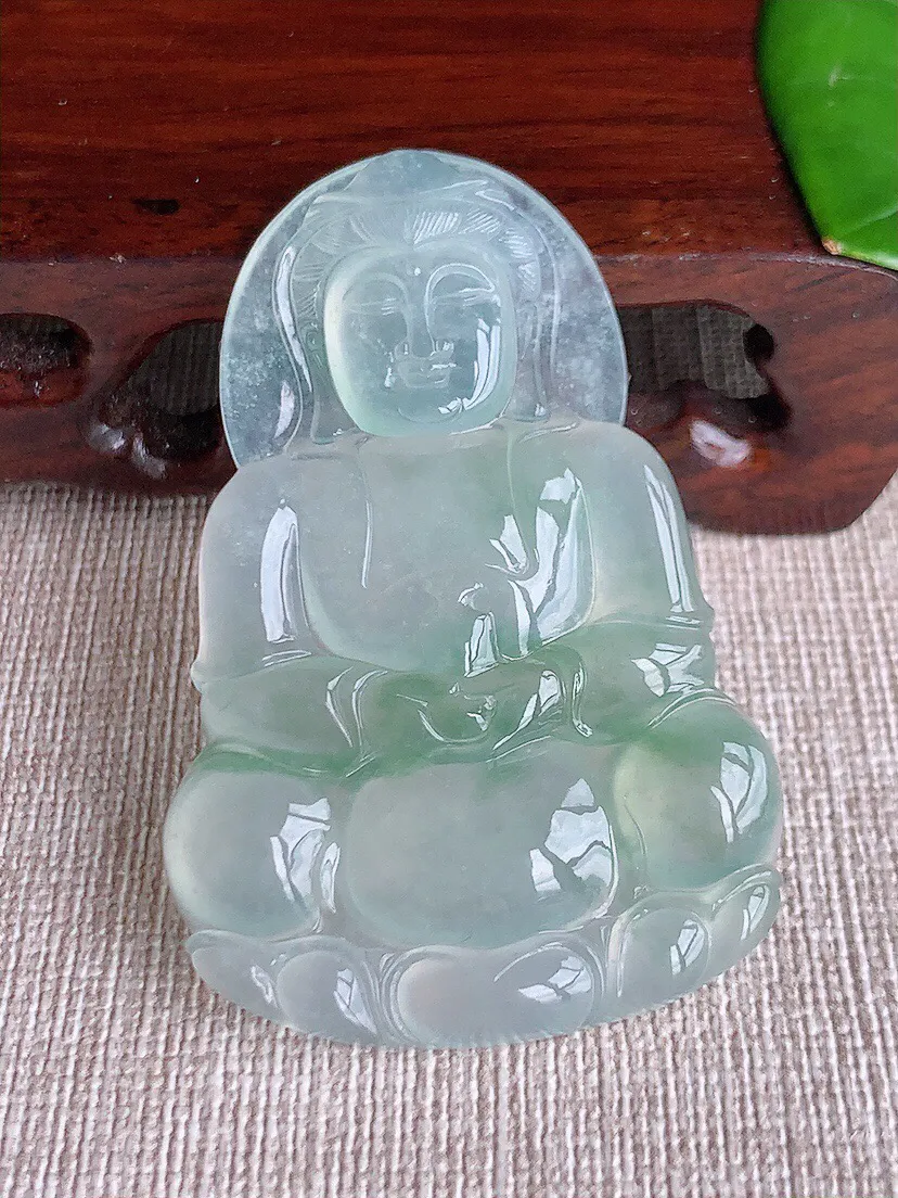 a货翡翠老坑冰种飘花正装观音吊坠 尺寸54×36×5.6mm 重量19.06g 0615