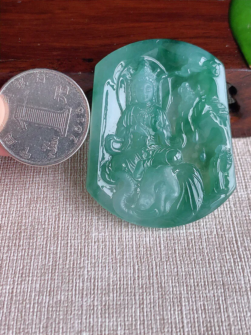 a货翡翠老坑冰种飘花普贤菩萨吊坠 尺寸47.5×37.3×5.2mm 重量21.34g 0615