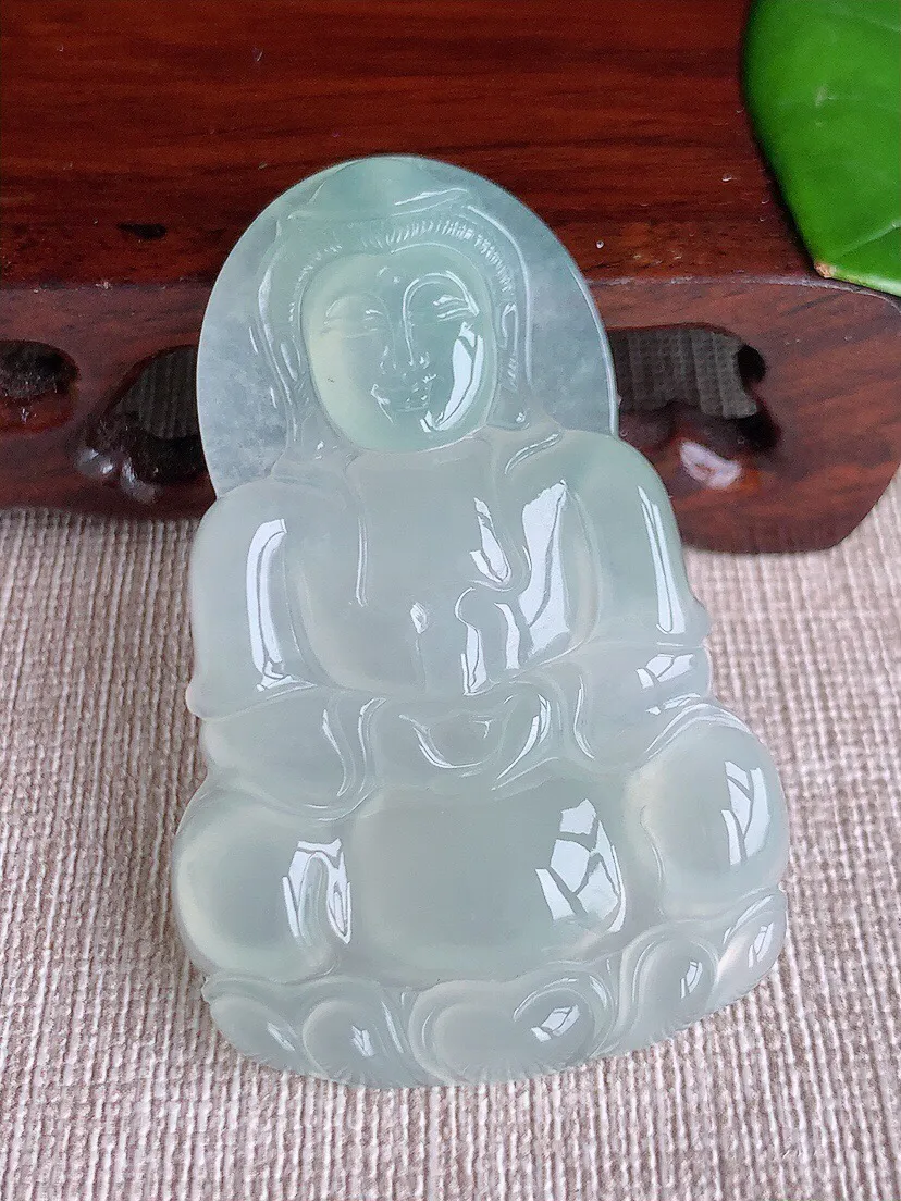 a货翡翠老坑冰种晴水正装观音吊坠 尺寸55.6×35.6×5.6mm 重量19.79g 0615