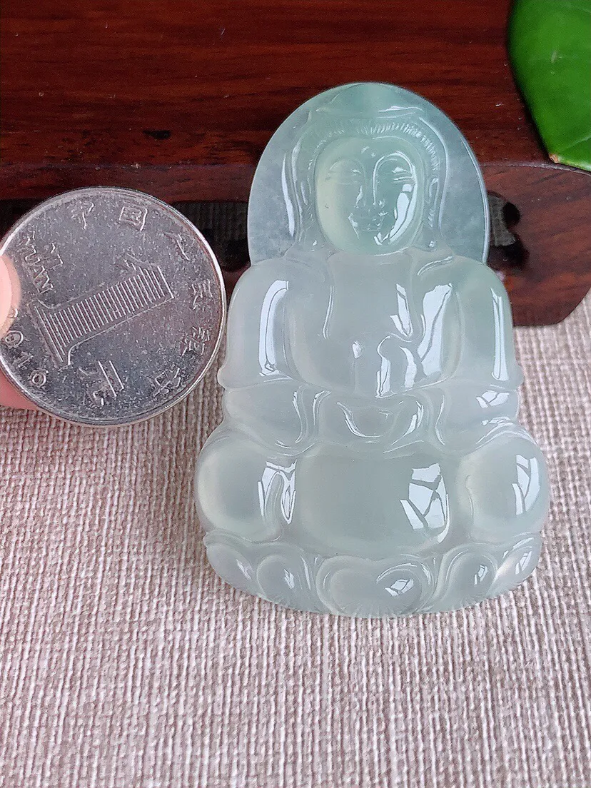 a货翡翠老坑冰种晴水正装观音吊坠 尺寸55.6×35.6×5.6mm 重量19.79g 0615