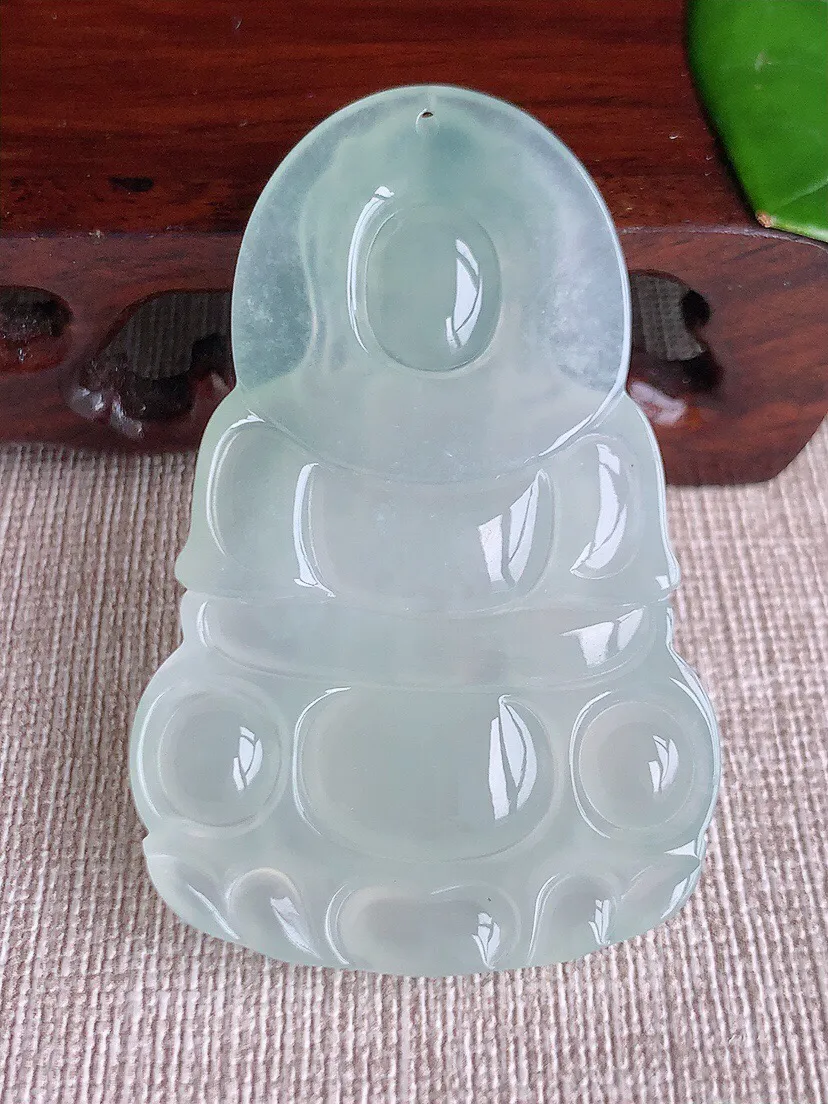 a货翡翠老坑冰种晴水正装观音吊坠 尺寸55.6×35.6×5.6mm 重量19.79g 0615